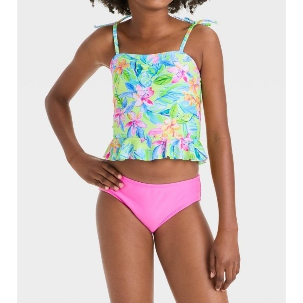 Cat & Jack Girls' Paradise Coast floral Print Tankini Set Size: L (10/12)